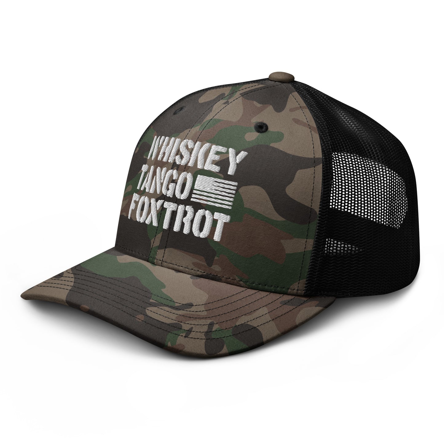 Whiskey Tango Foxtrot Camouflage trucker hat